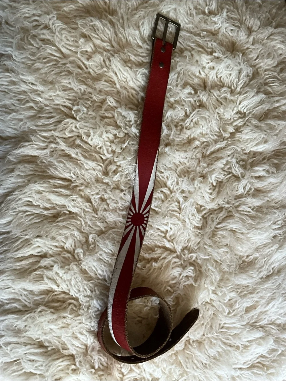 Rising Sun Red Leather Men's Belt with Sunburst Detail